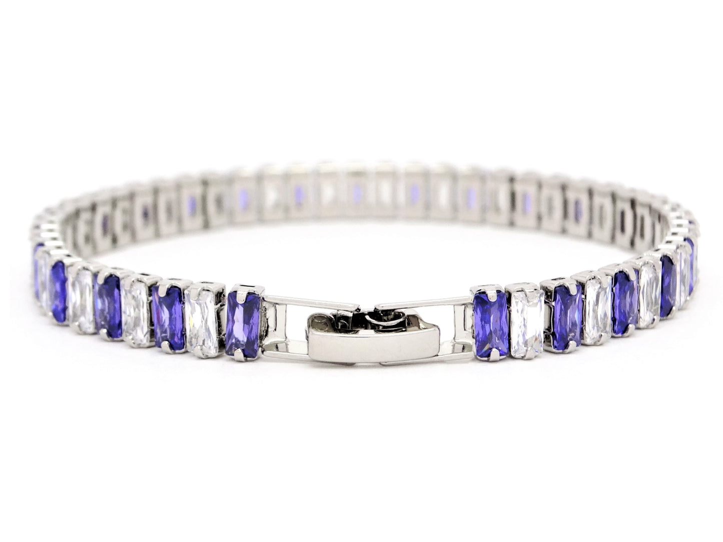 Purple And White Baguette Tennis Bracelet BACK