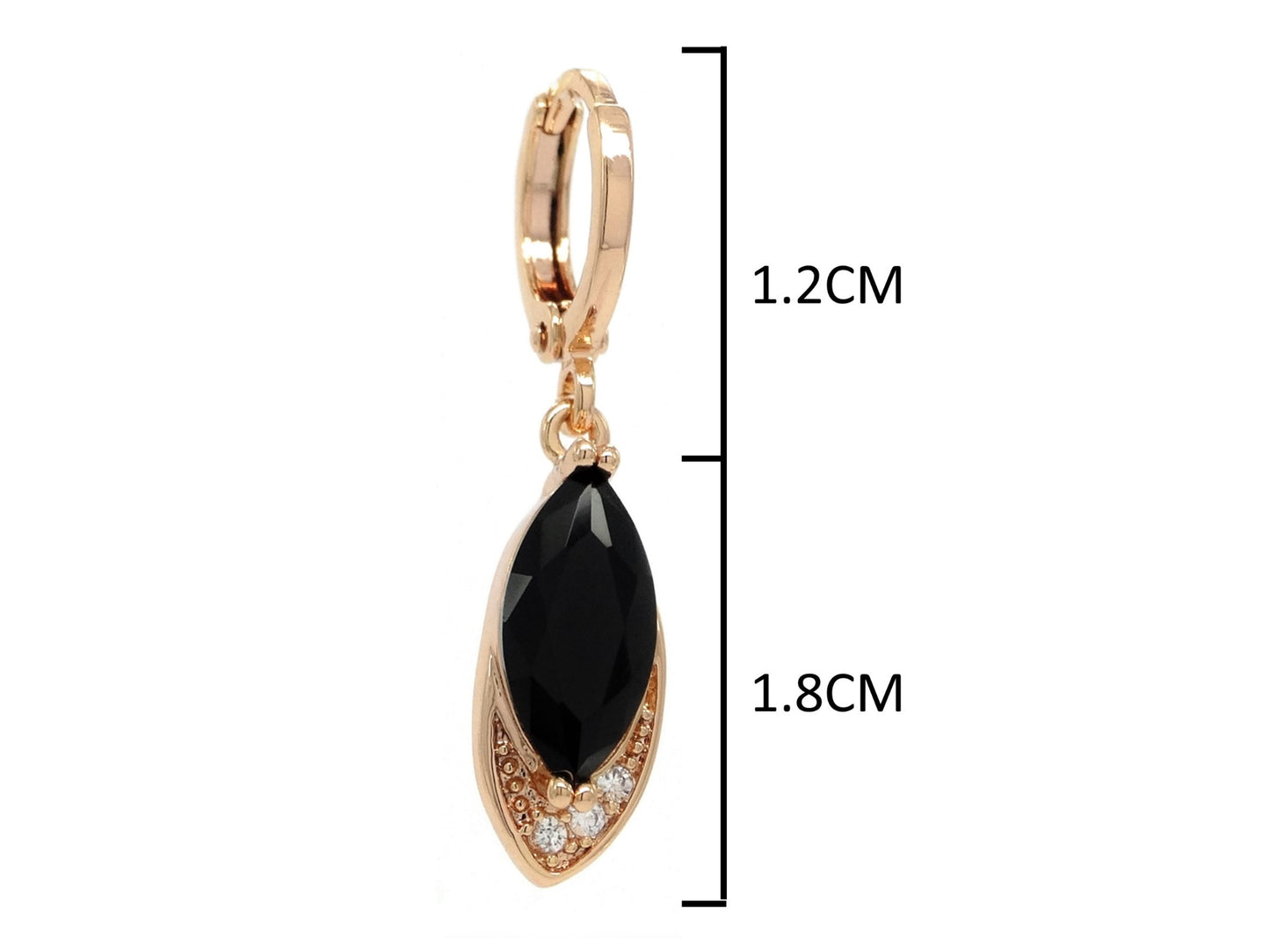 Rose gold black moonstone marquise earrings MEASUREMENT