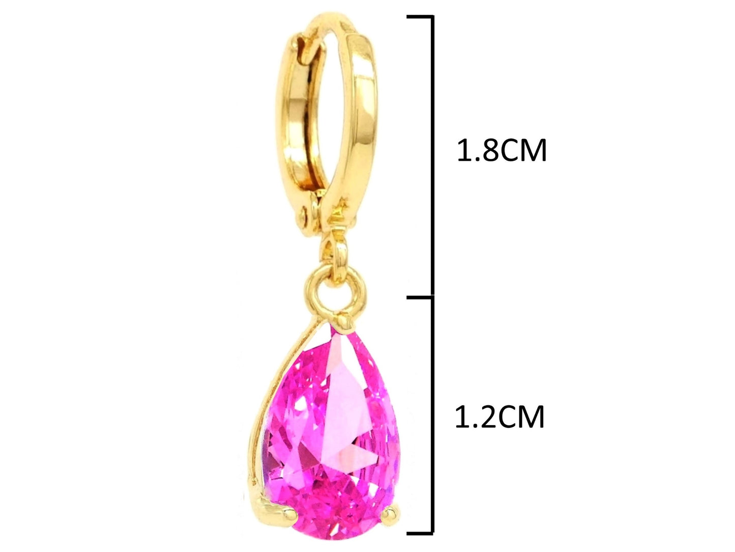 Pink raindrop yellow gold earrings MEASUREMENT