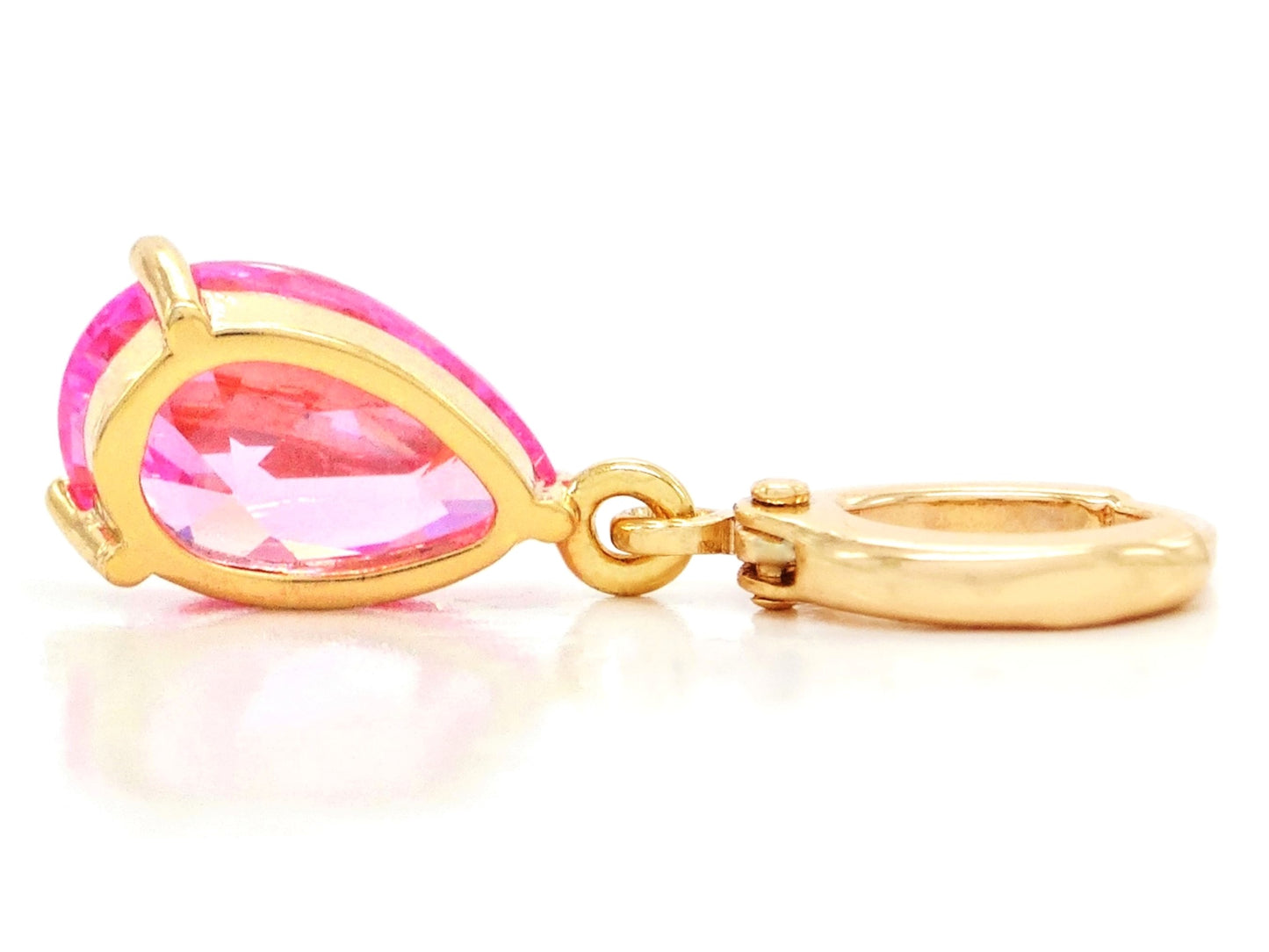 Pink raindrop yellow gold earrings BACK