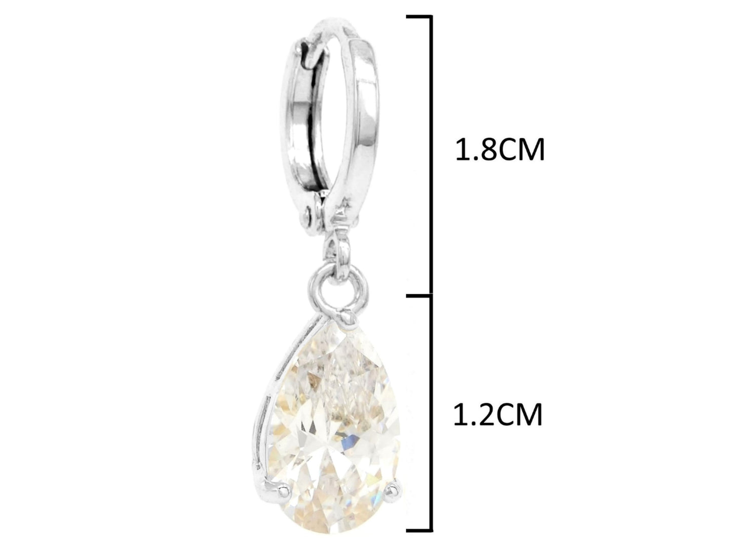Clear raindrop white gold earrings MEASUREMENT