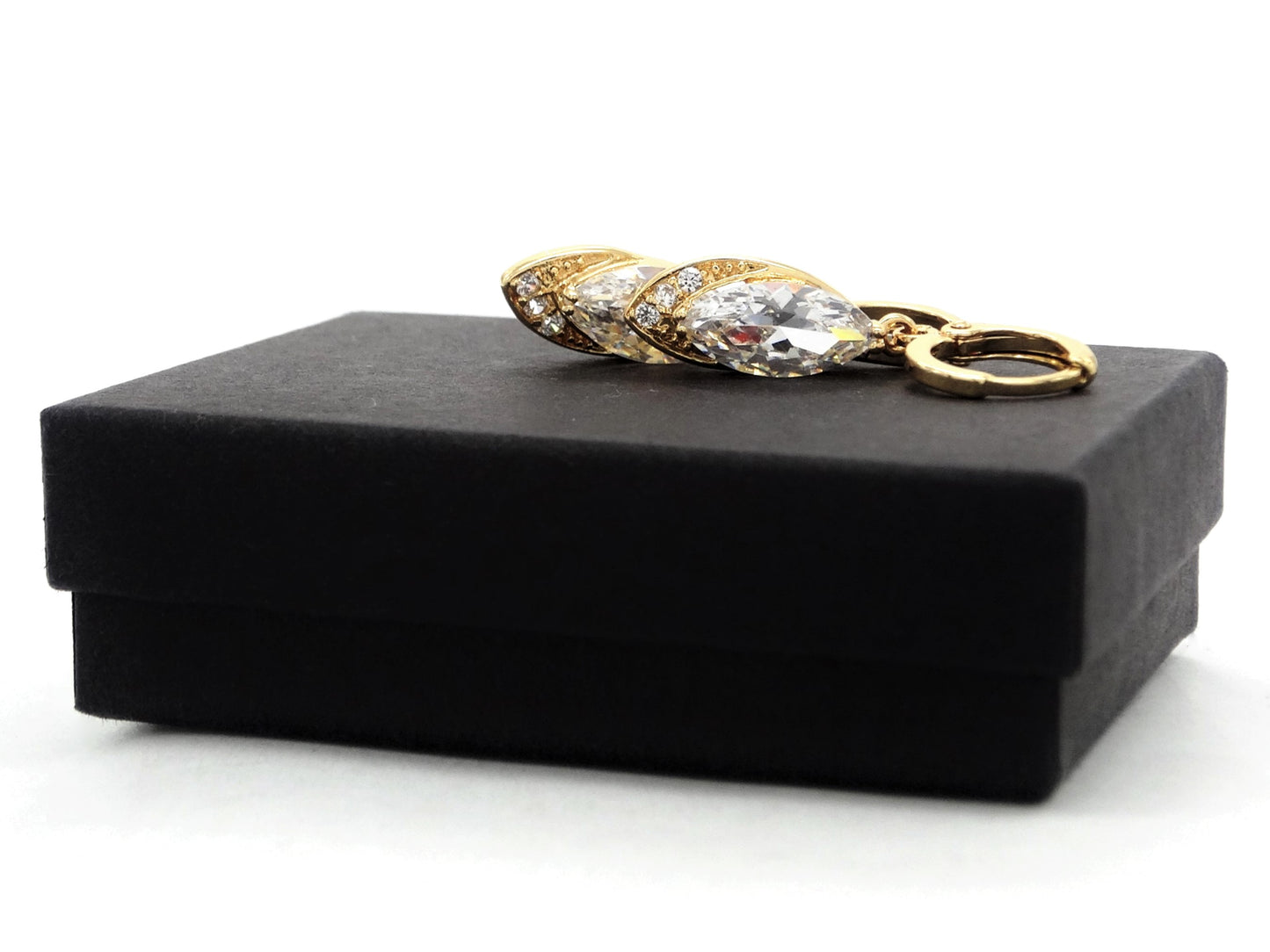 Gold clear marquise earrings GIFT BOX