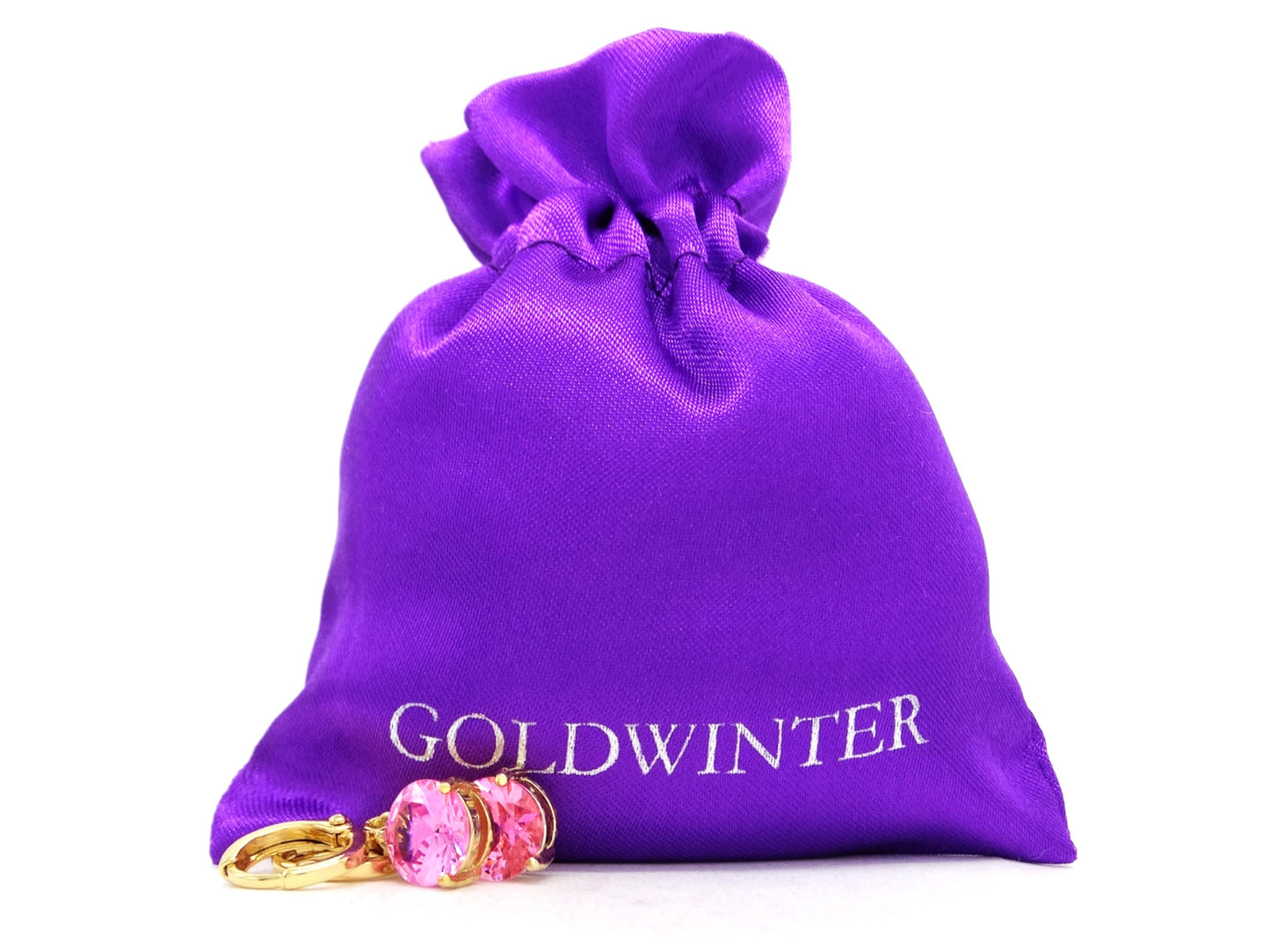 Yellow gold pink round gem necklace and earrings GIFT BAG
