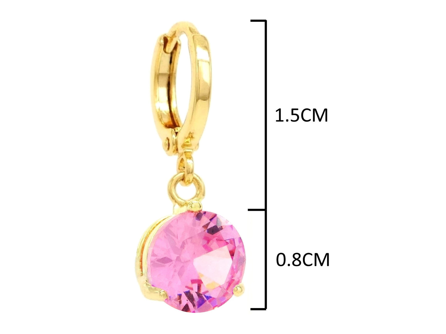 Pink gem gold earrings MEASUREMENT