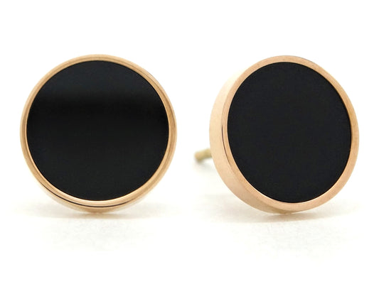 Rose gold black moonstone stud earrings MAIN