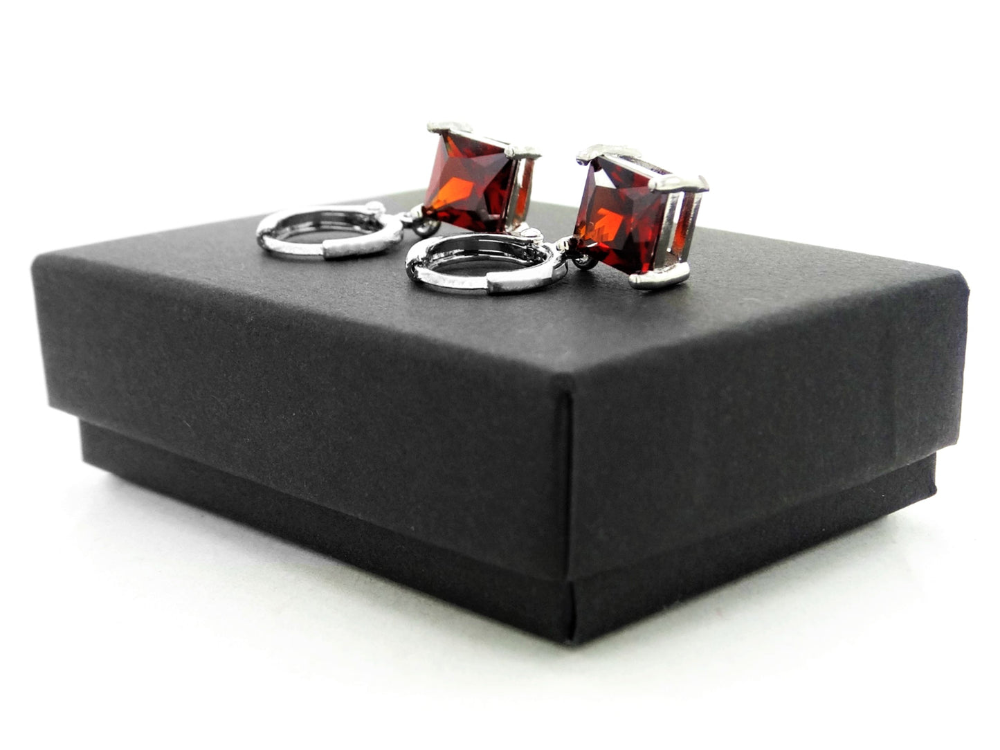 Red princess white gold earrings GIFT BOX