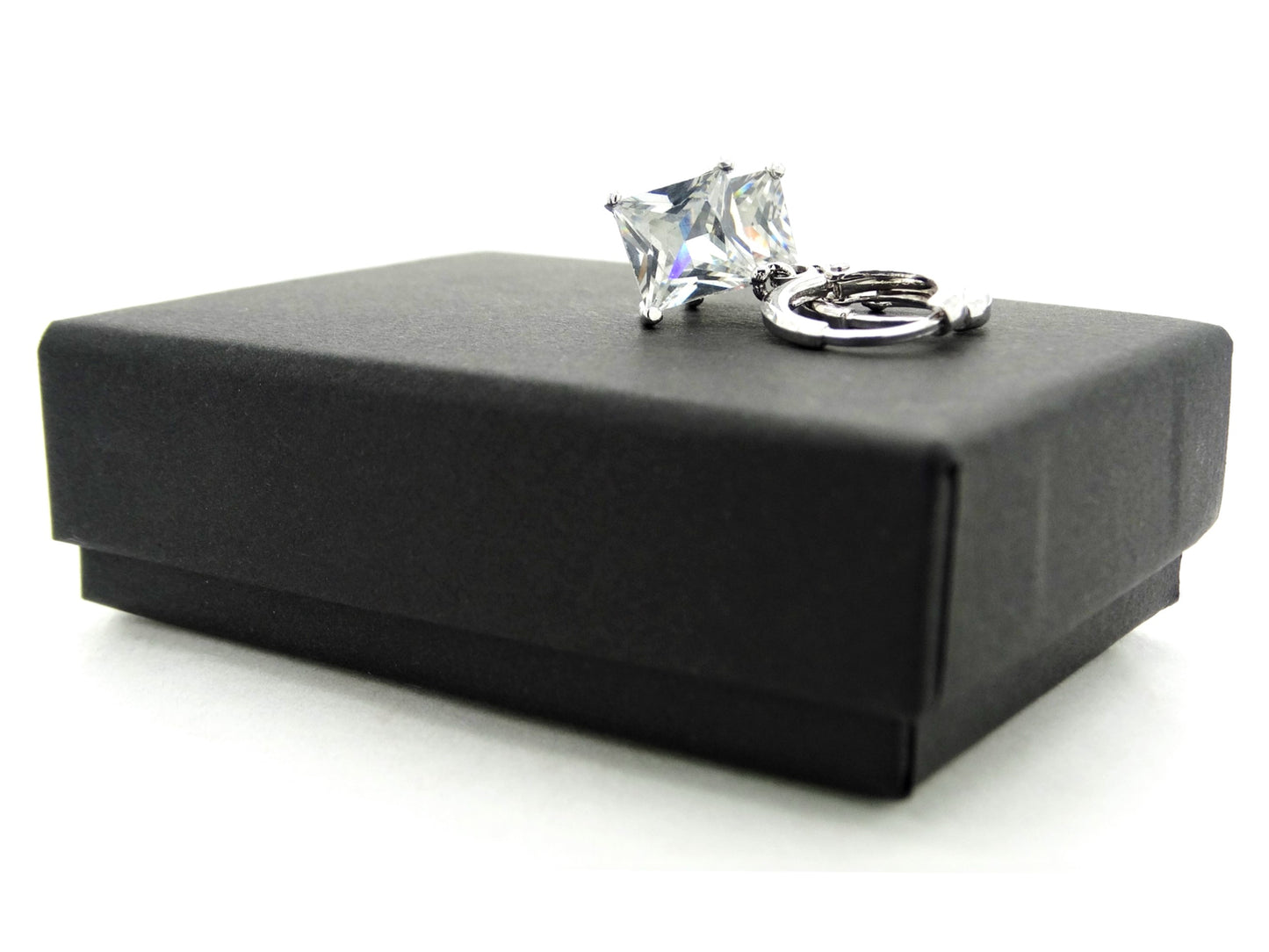 Clear princess white gold earrings GIFT BOX