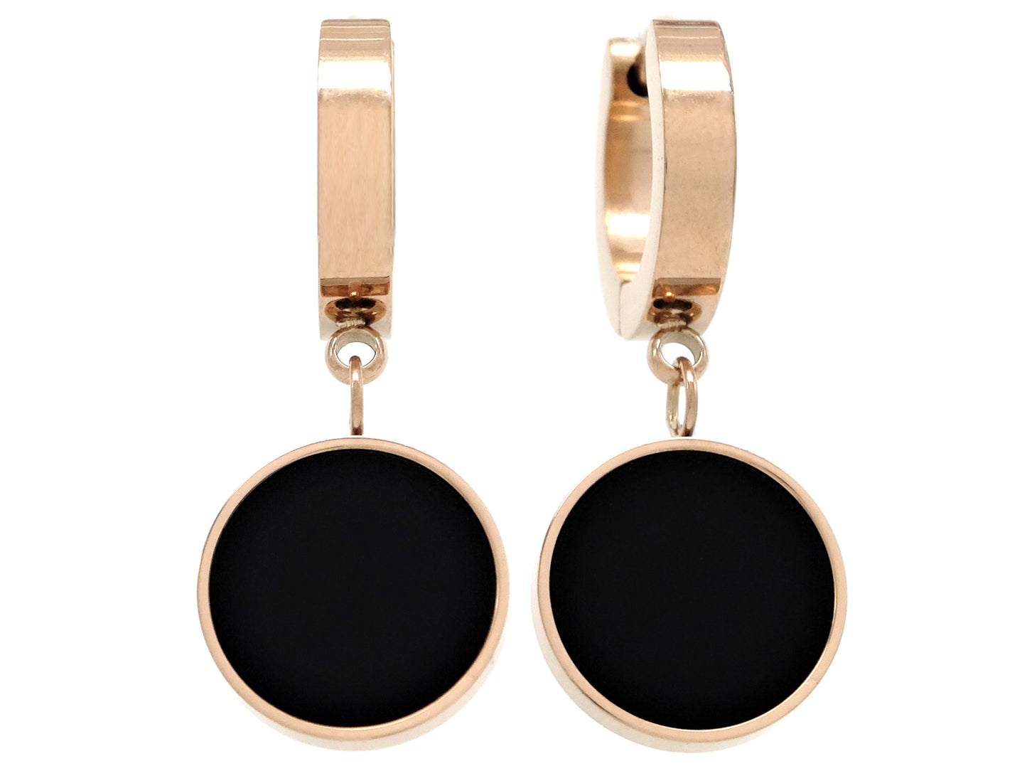 Rose gold black moonstone round earrings MAIN