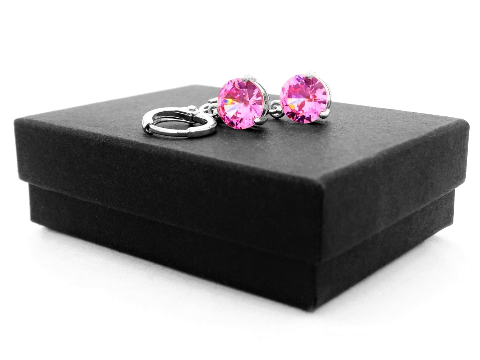 White gold pink round gem necklace and earrings GIFT BOX
