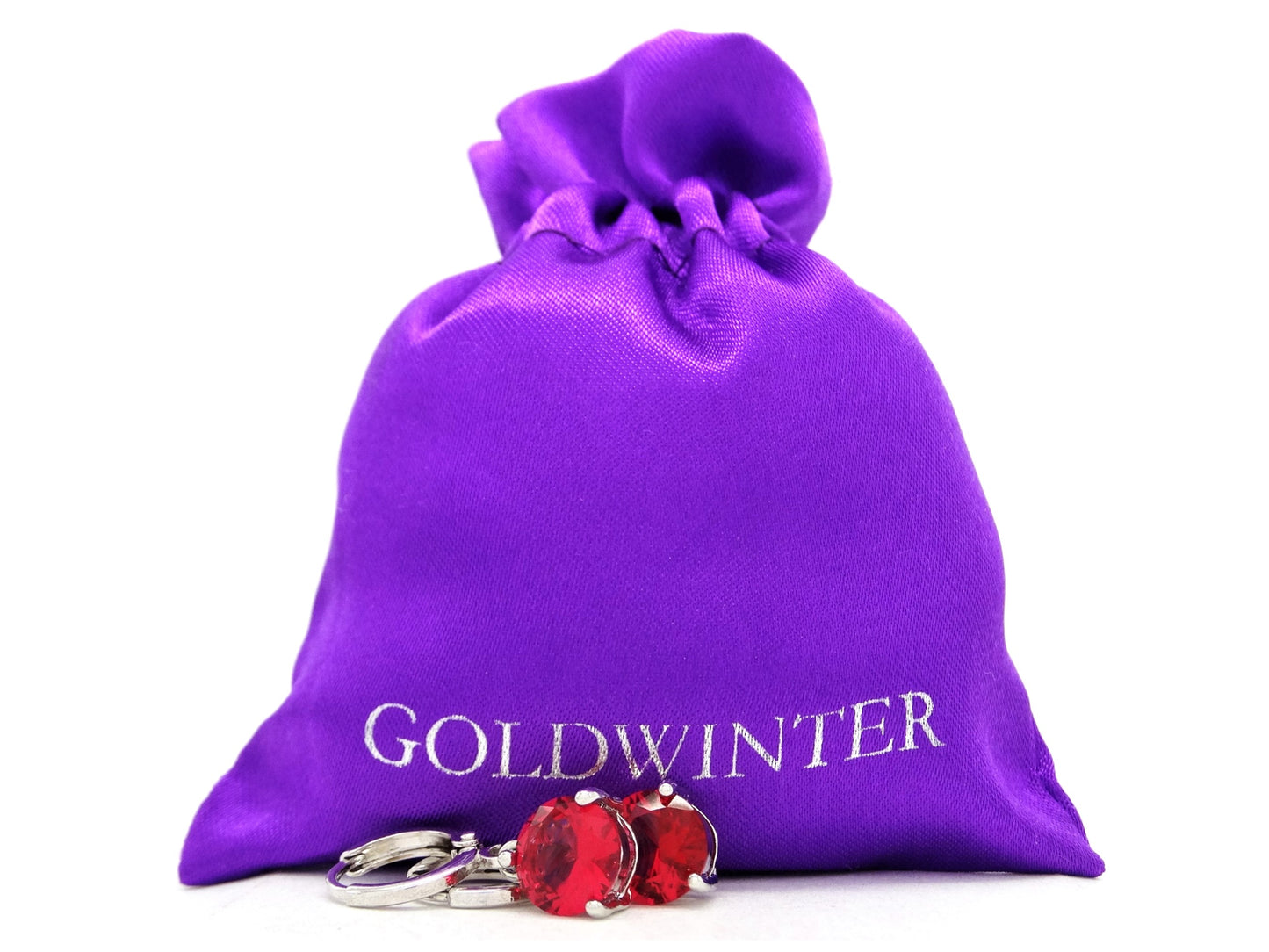 White gold red round gem necklace and earrings GIFT BAG