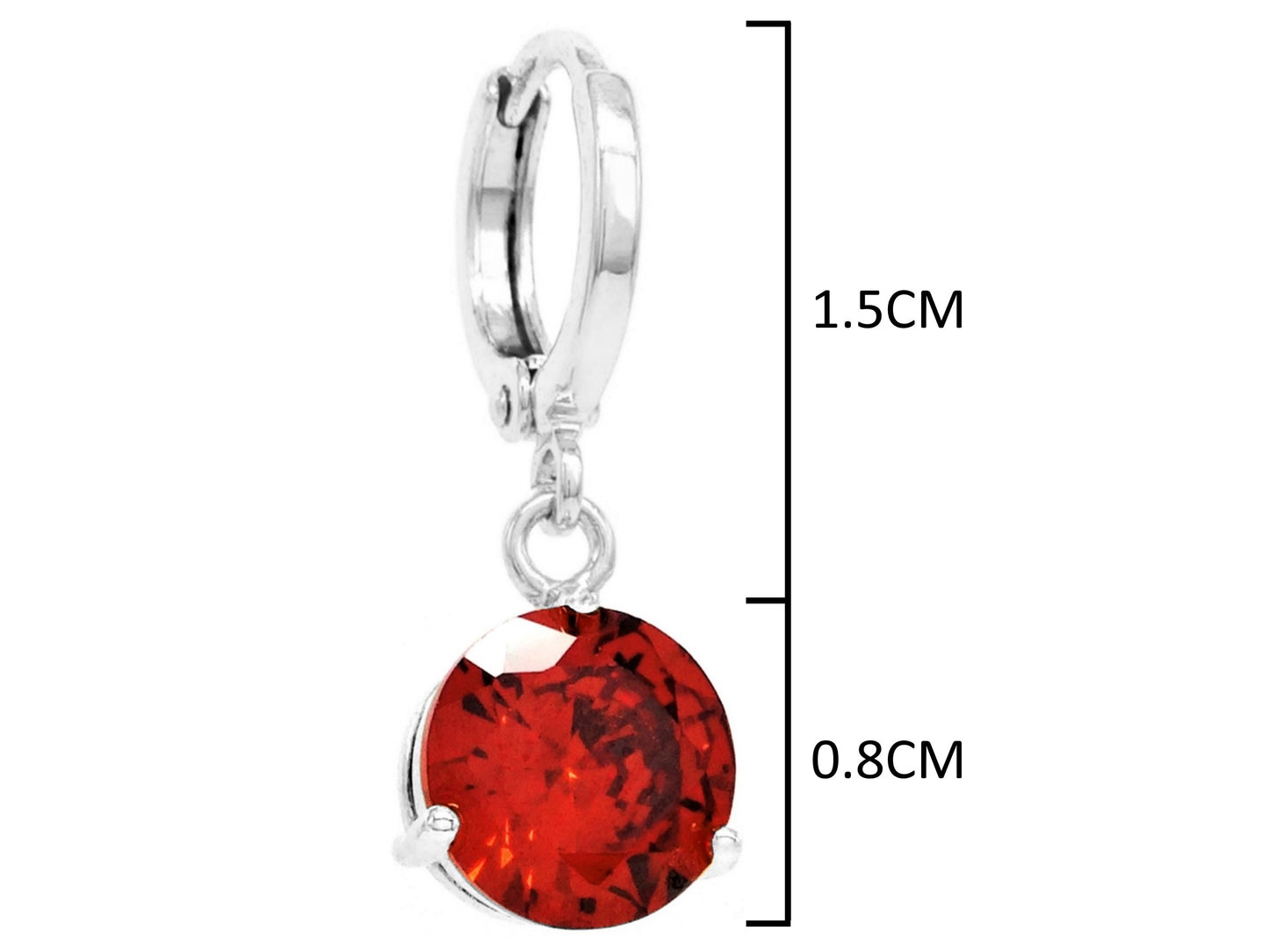 Red gem white gold earrings MEASUREMENT