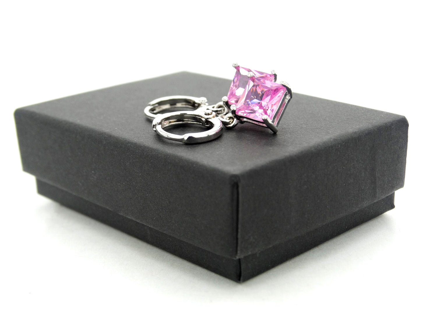 White gold pink princess necklace And earrings GIFT BOX