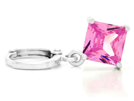 White gold pink princess necklace And earrings FRONT