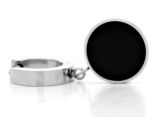 White gold black moonstone round earrings FRONT