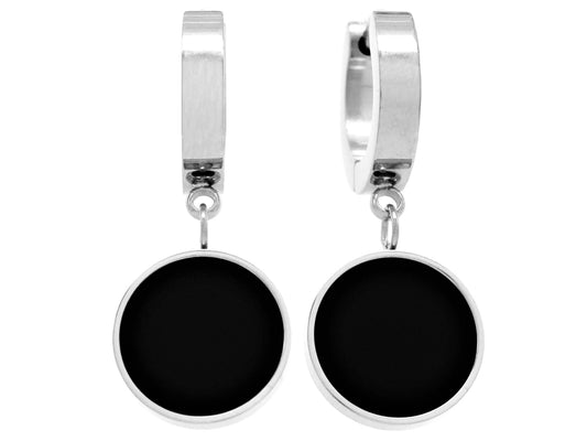 White gold black moonstone round earrings MAIN