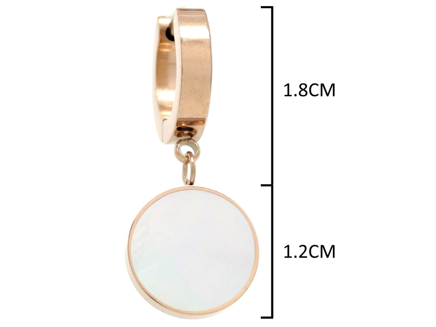 Rose gold white seashell round earrings MEASUREMENT