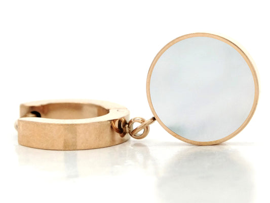 Rose gold white seashell round earrings FRONT