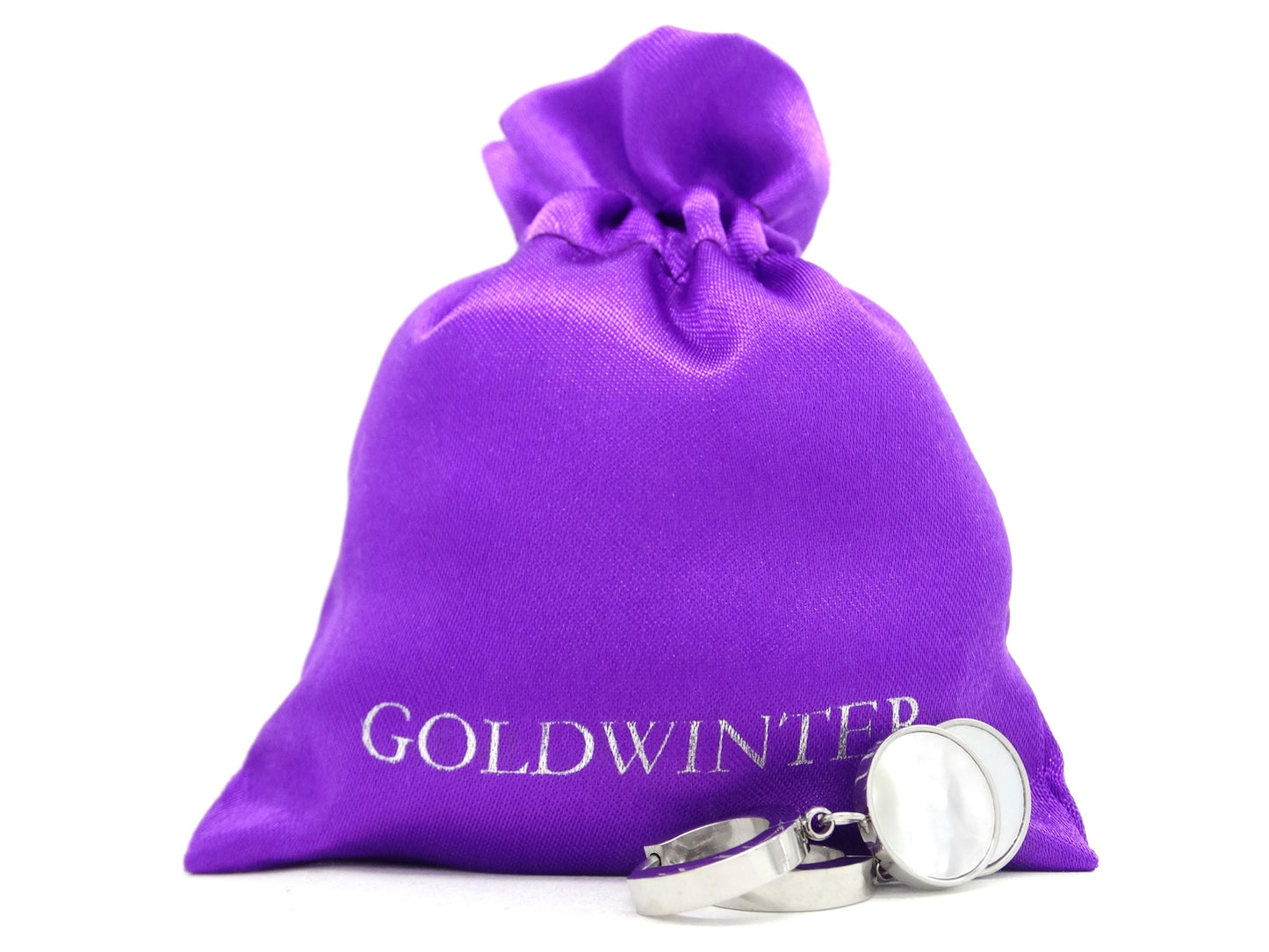 White gold white seashell round earrings GIFT BAG
