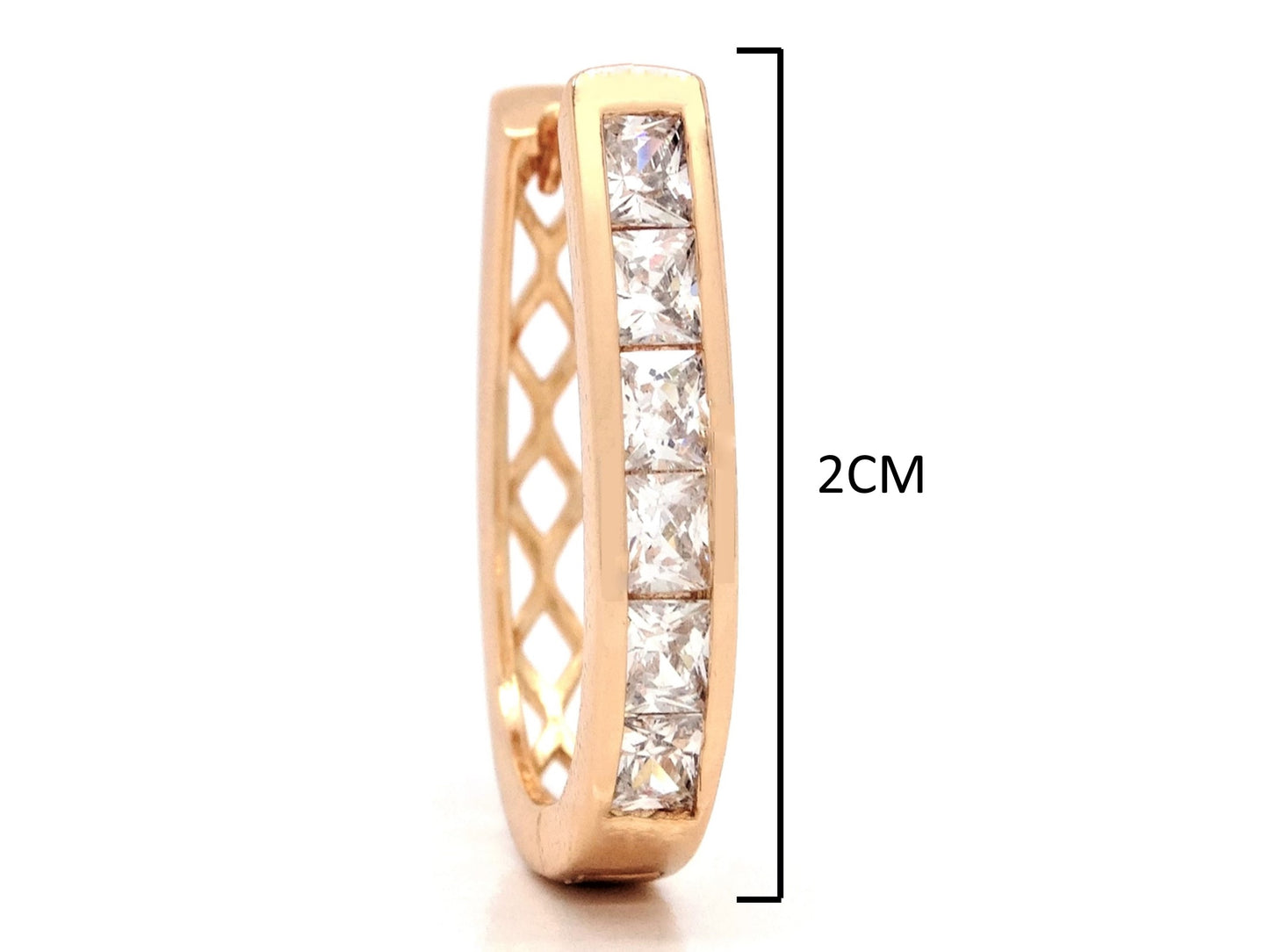 Yellow gold white princess gem hoop earrings MEASUREMENT