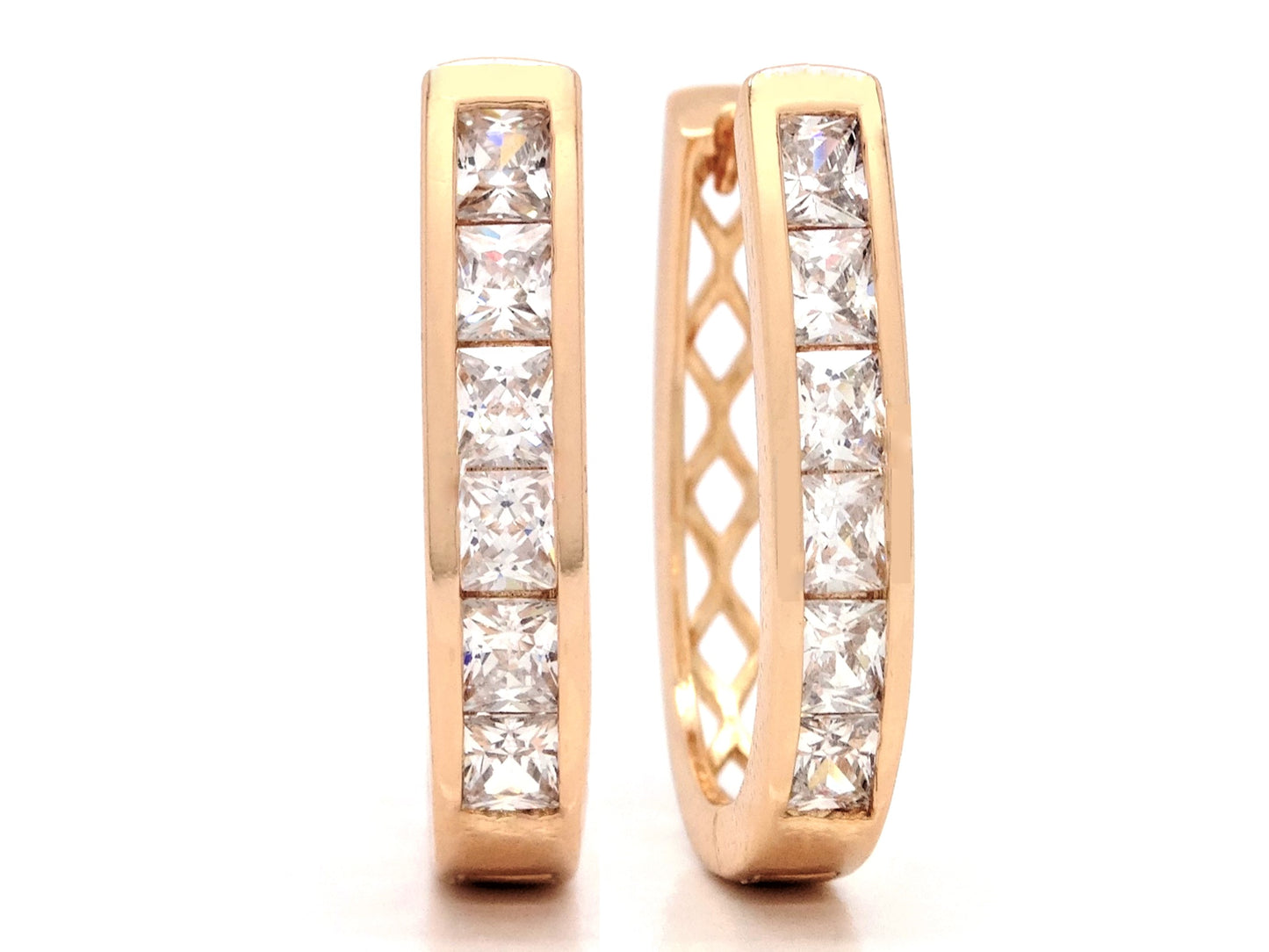 Yellow gold white princess gem hoop earrings MAIN