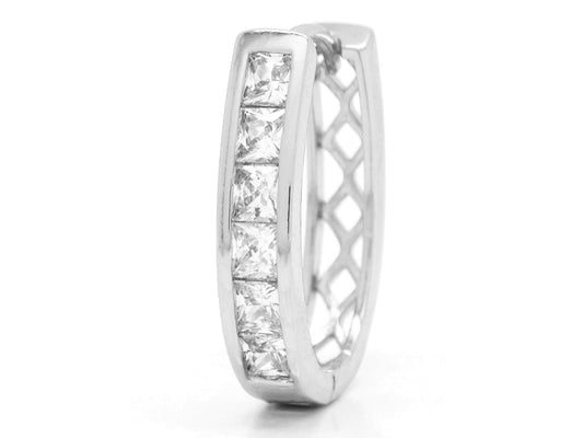 White gold white princess gem hoop earrings FRONT