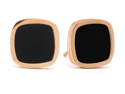 Rose gold black moonstone square stud earrings MAIN