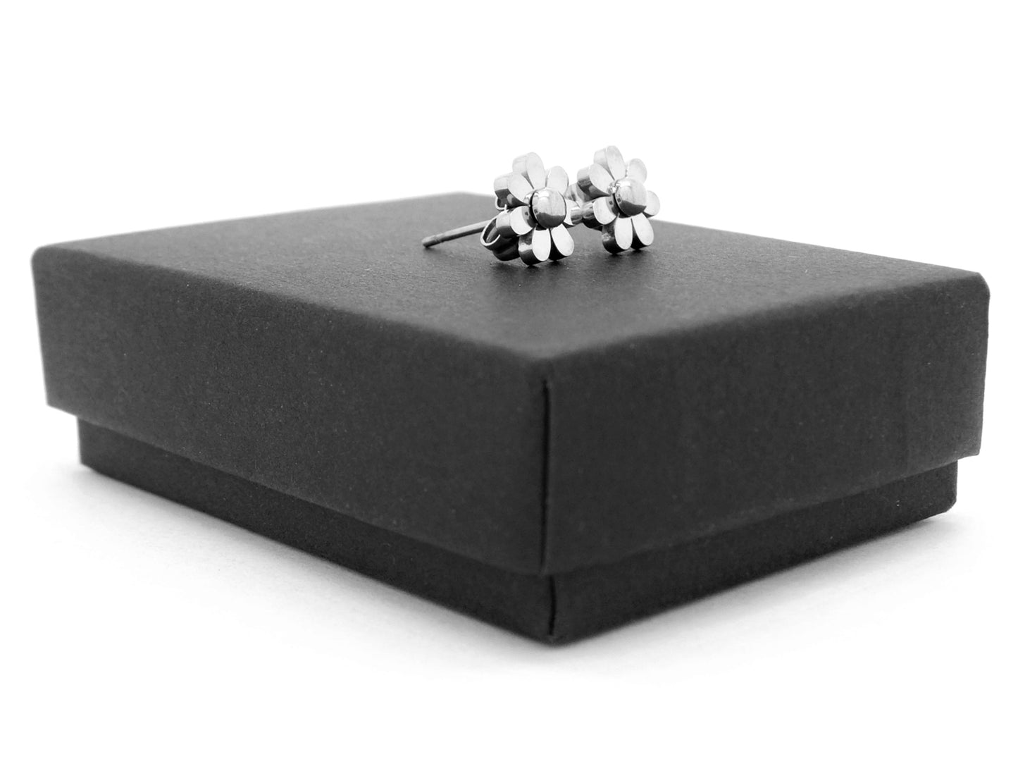White gold flower stud earrings GIFT BOX