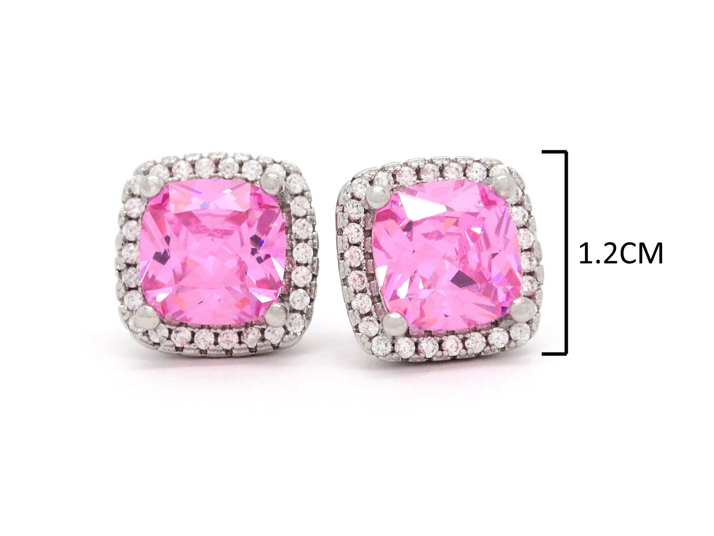 Sterling silver pink princess stud earrings MEASUREMENT