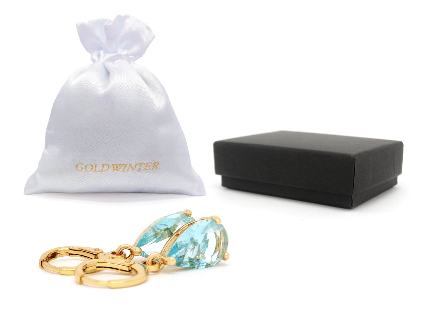 Light Blue Raindrop Yellow Gold Earrings GIFT BAG