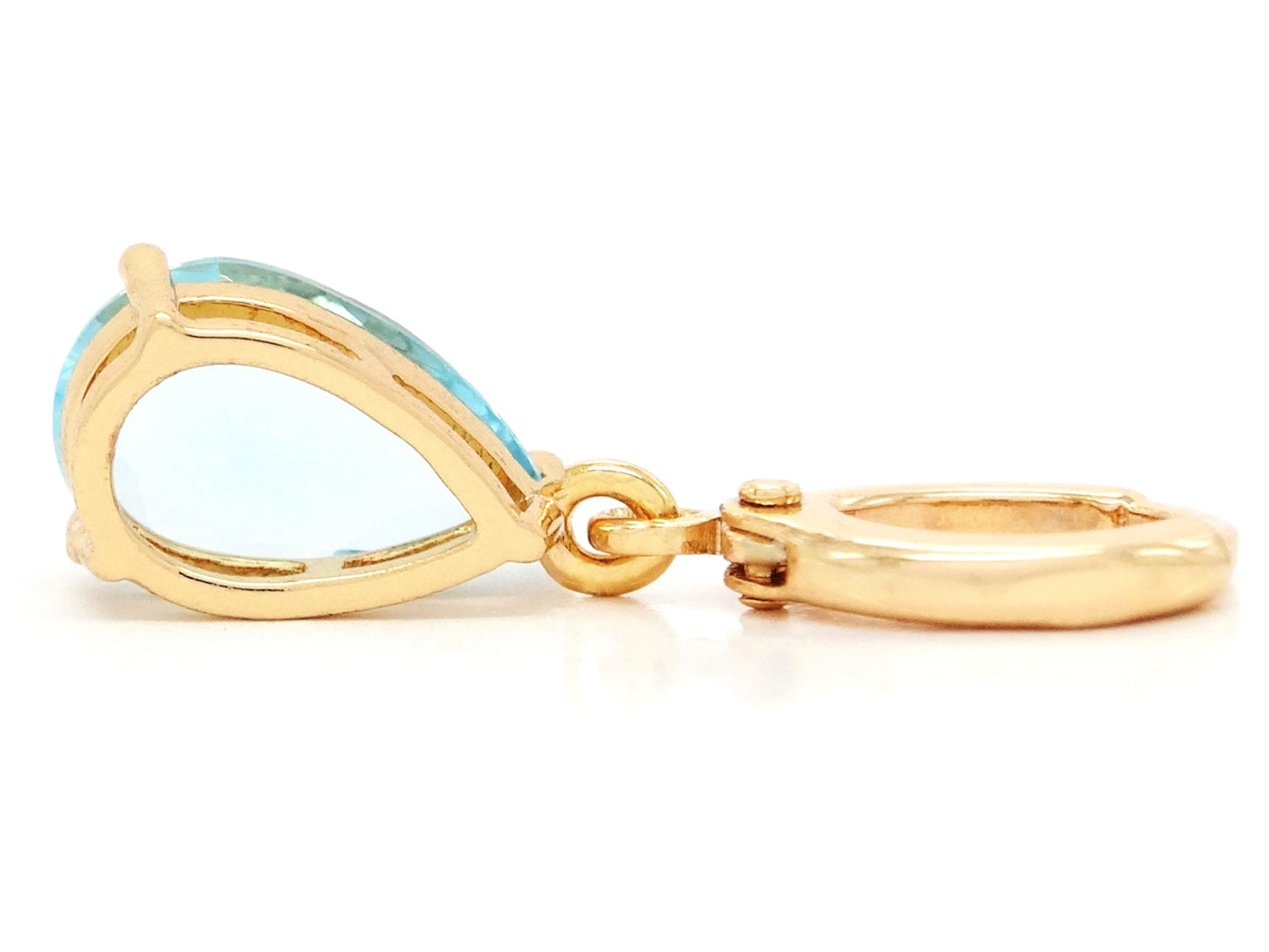 Light Blue Raindrop Yellow Gold Earrings BACK