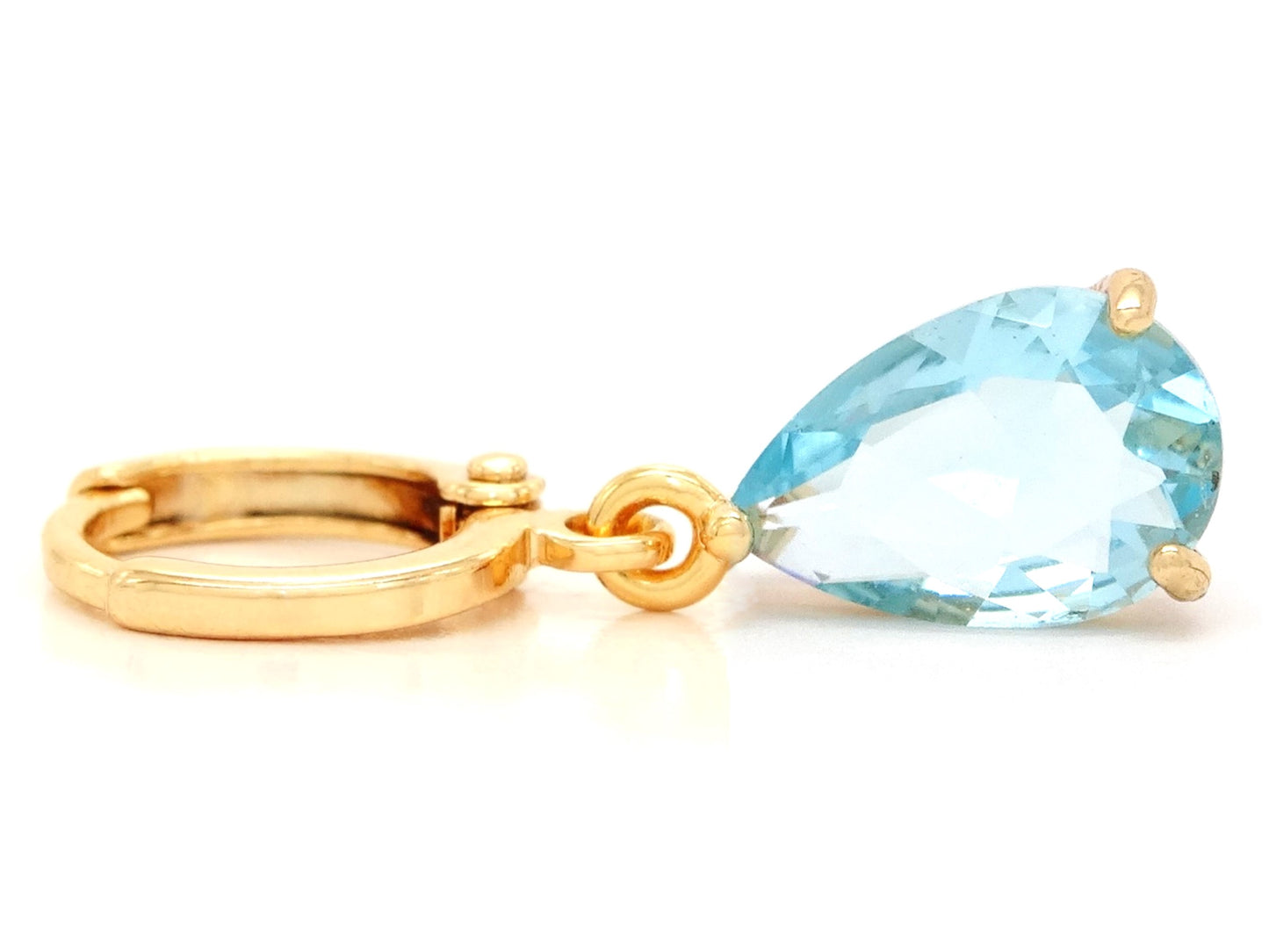 Light Blue Raindrop Yellow Gold Earrings FRONT