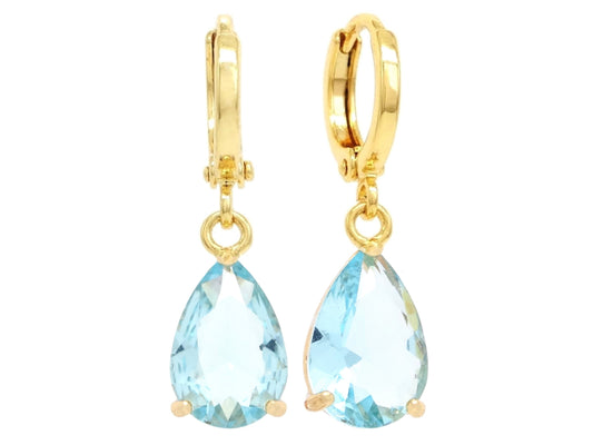 Light Blue Raindrop Yellow Gold Earrings MAIN