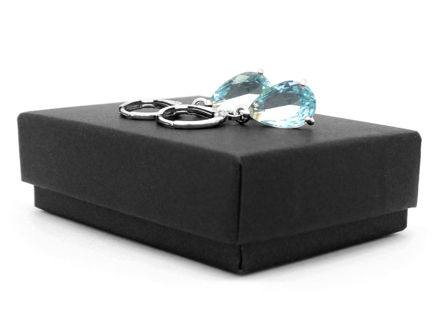 Light Blue Raindrop White Gold Earrings GIFT BOX