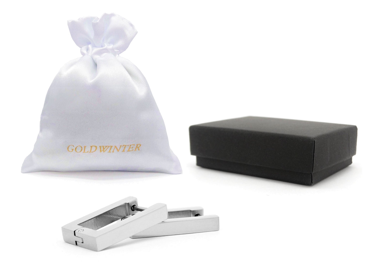 White Gold Square Hoop Earrings GIFT BAG