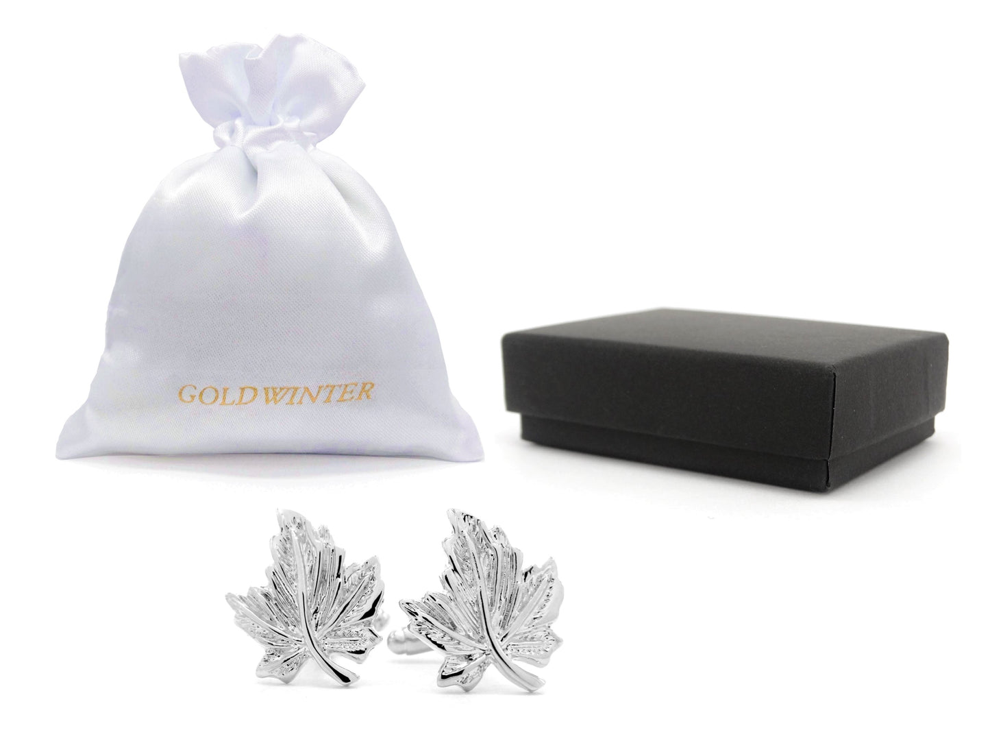 Polished steel leaf cufflinks GIFT BAG AND BOX