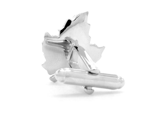 Polished steel leaf cufflinks BACK