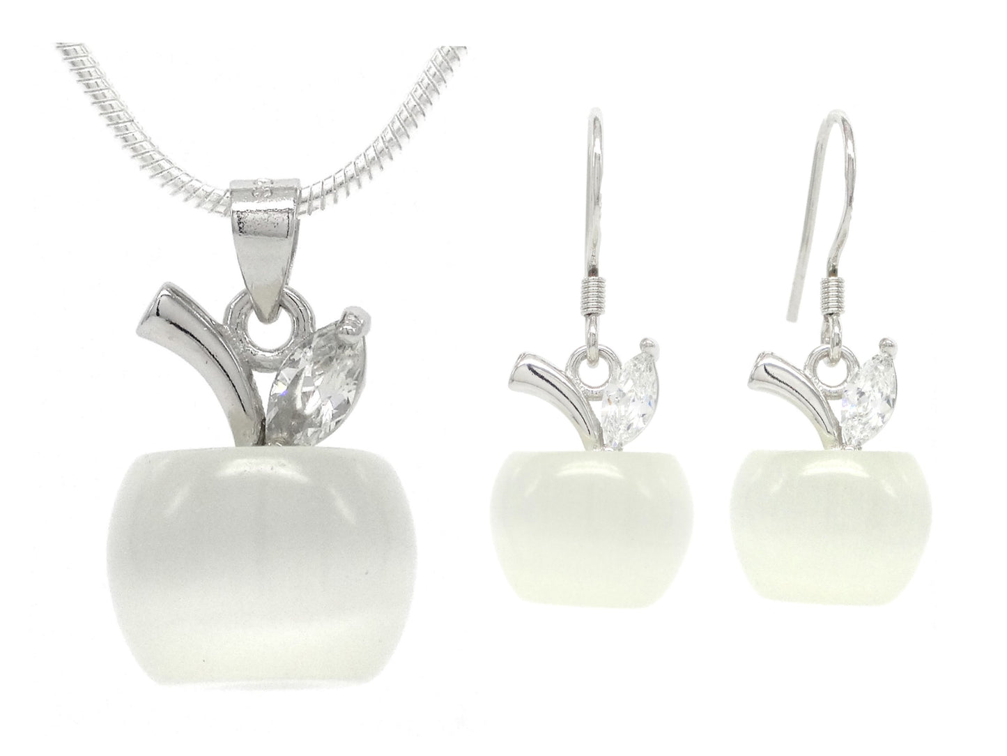 White moonstone apple necklace and earrings MAIN