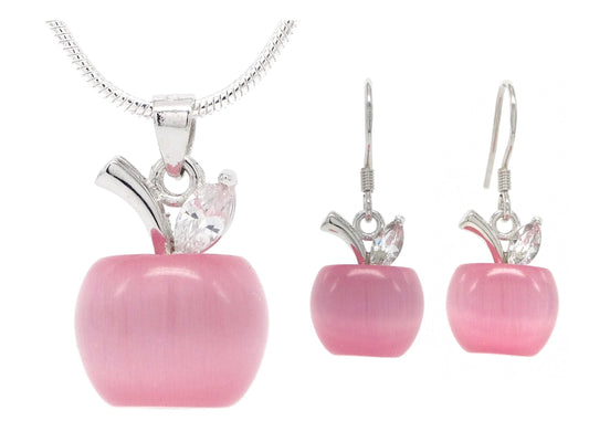 Pink moonstone apple necklace and earrings MAIN