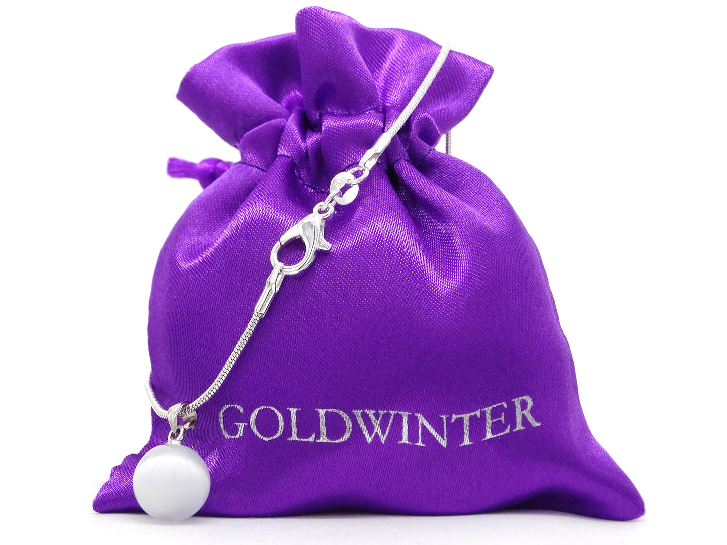 White moonstone ball silver necklace GIFT BAG