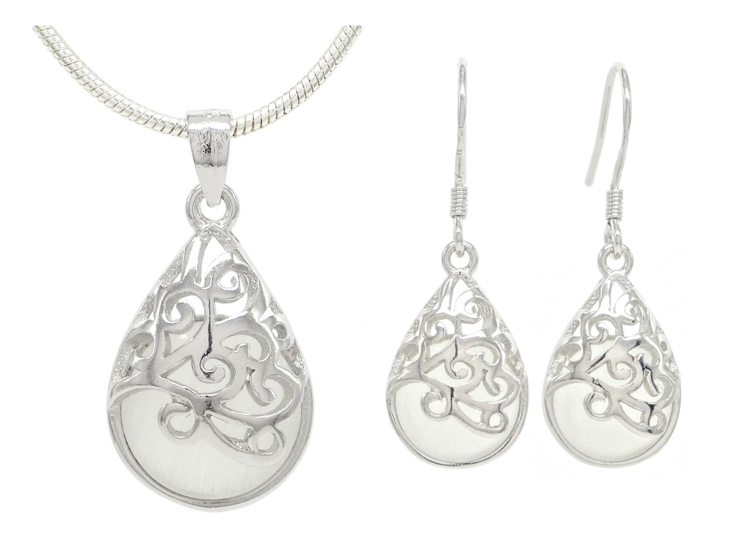 Decorated white moonstone necklace and earrings MAIN