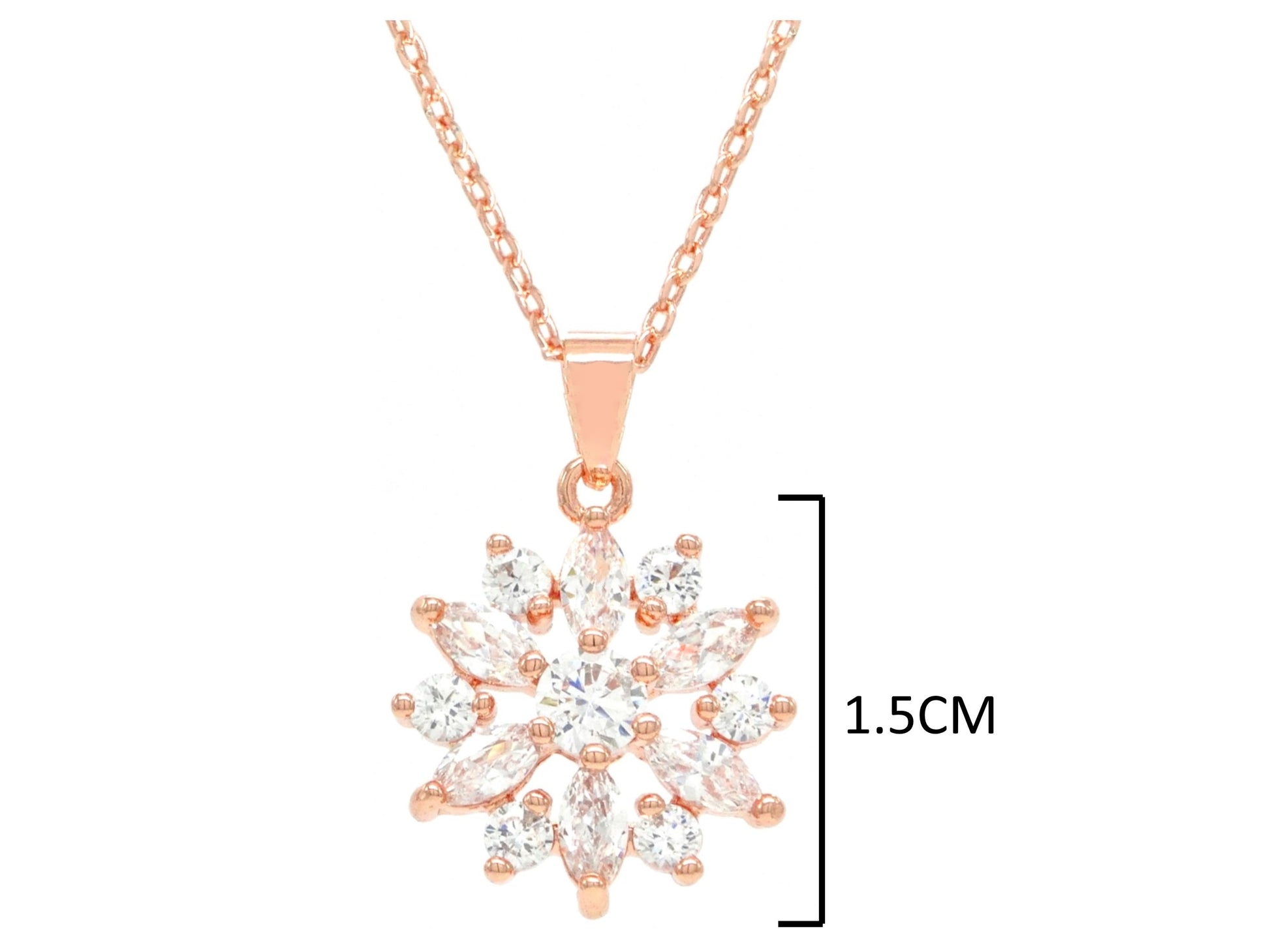 Rose gold sparkly white gems necklace MEASUREMENT