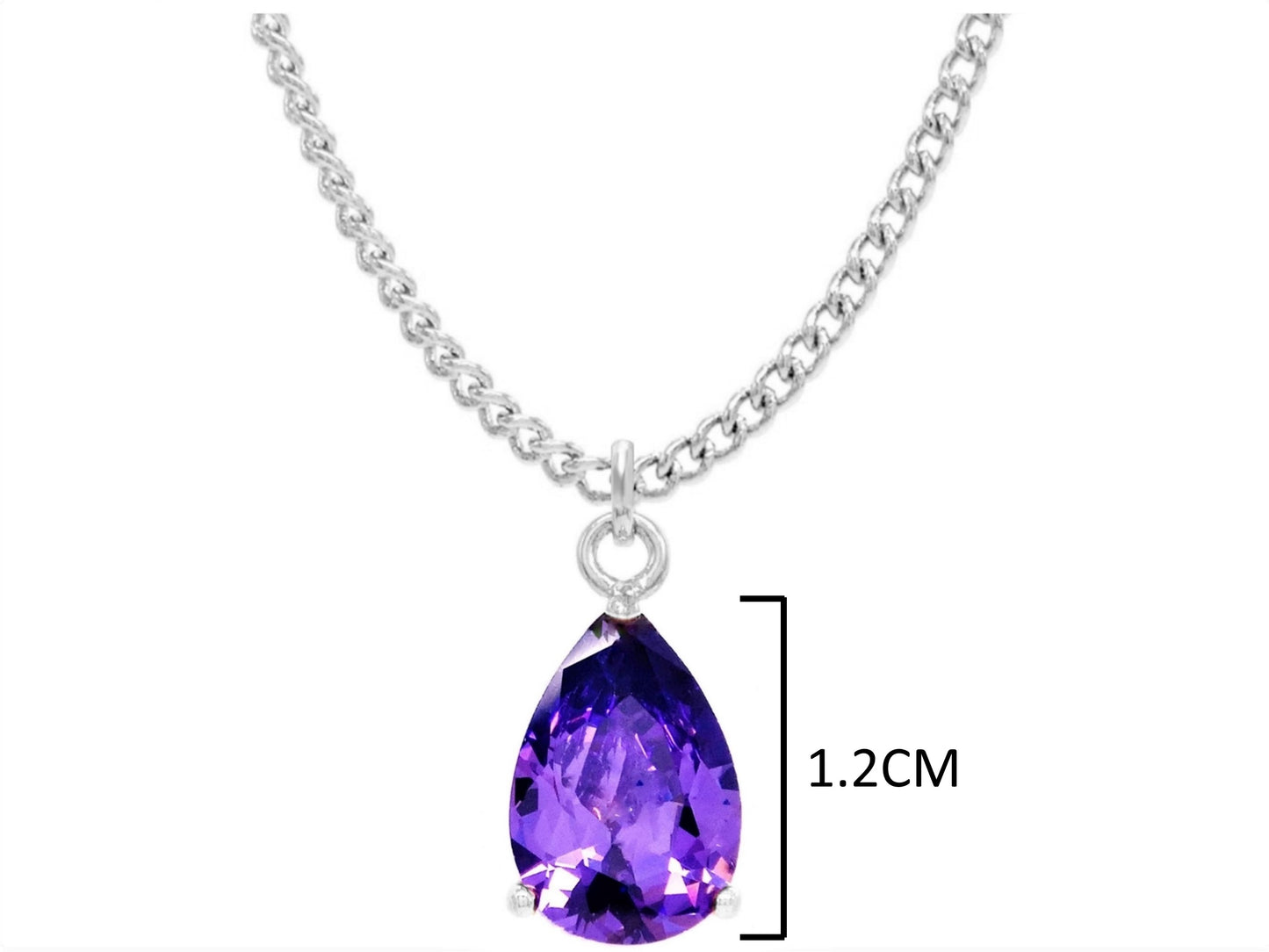 White gold purple pear gem necklace and earrings MEASUREMENT