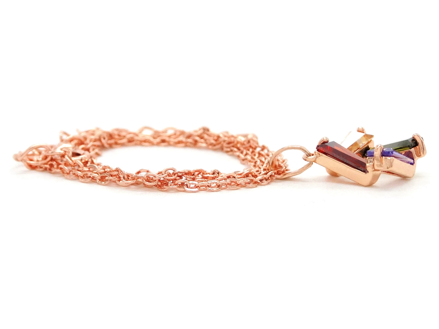 Rose gold tapered baguette gems necklace FRONT