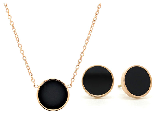 Rose gold round black moonstone jewellery set MAIN