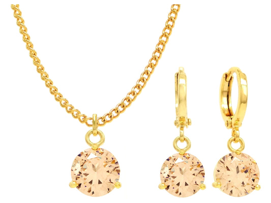 Yellow gold champagne round gem necklace and earrings MAIN