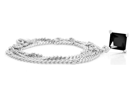 White gold black princess necklace and earrings FRONT