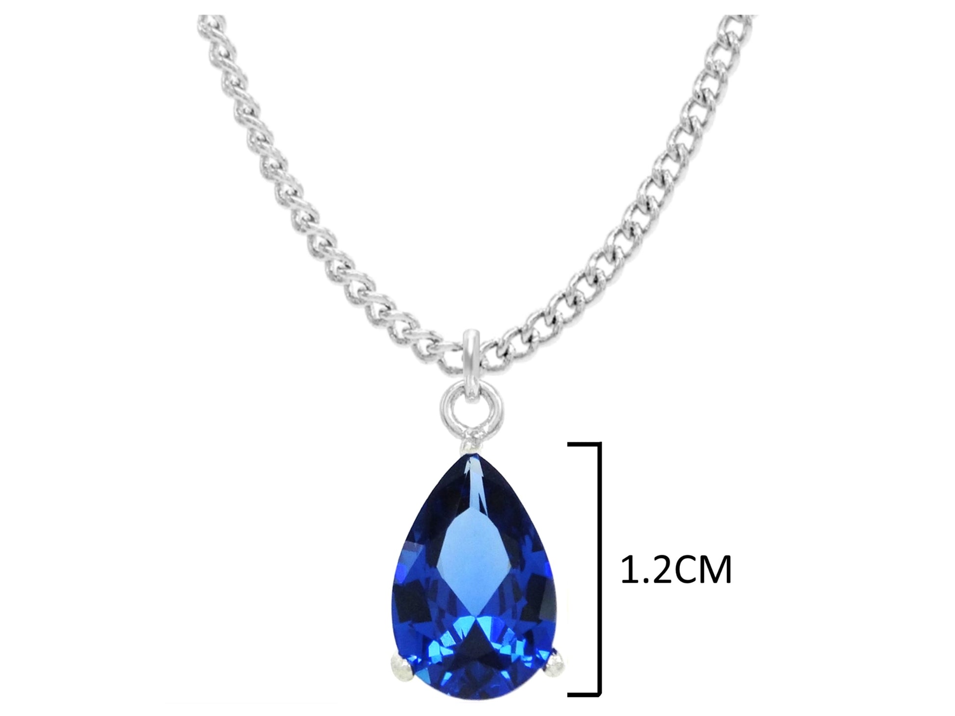 White gold blue pear gem necklace and earrings MEASUREMENT