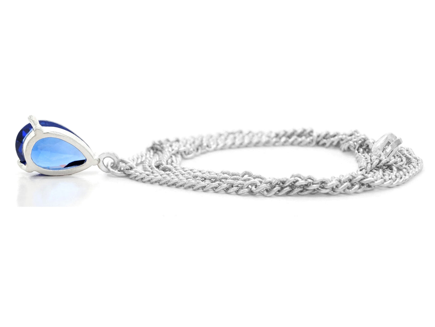 Blue raindrop white gold necklace BACK