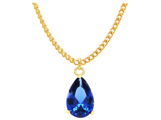 Blue raindrop yellow gold necklace MAIN