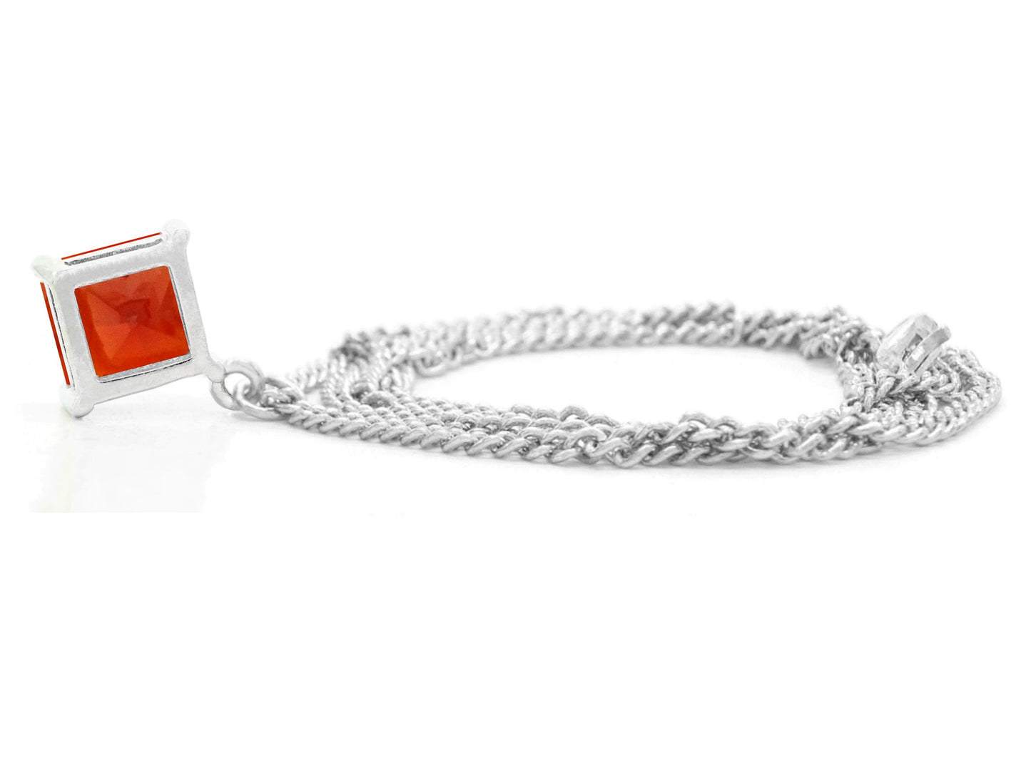 Red gem princess white gold necklace BACK